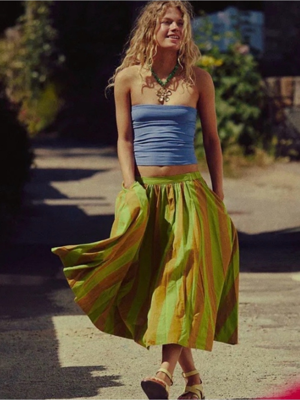 Free People Lowen Striped Midi Skirt Size Small